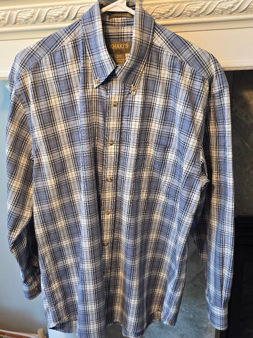 Khakis by Arrow Men's Blue Plaid Button Down Shirt - Medium (15-15.5) Wrinkle Re